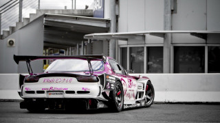 Pink car staircase building superflat - widescreen free wallpaper