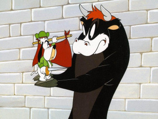 Cartoon character sword dog cat - his shoulder free wallpaper
