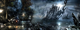 Futuristic city giant ship trees - matte painting concept art free wallpaper