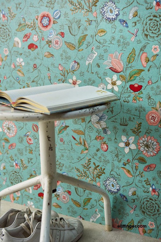 Book table shoes wallpapered wall - a flemish baroque free wallpaper