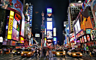 City street night neon traffic 2 - a busy city street free wallpaper