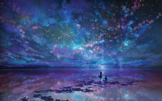 Beach night sky person standing - a painting of a person free wallpaper