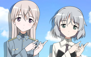 Anime girls uniform pointing clouds - the background free wallpaper
