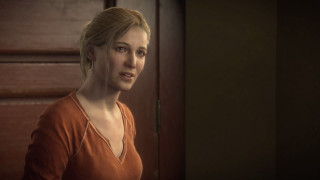 Woman brown shirt door blonde - ultra realistic face free wallpaper
