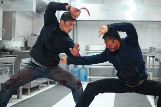Two men kitchen trick hands - his head in free wallpaper