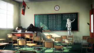 Classroom chalkboard robot statue clock - filip hodas free wallpaper