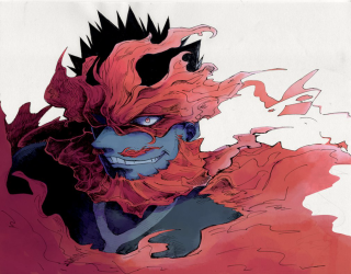 Red hair demon face red - a red cape free wallpaper