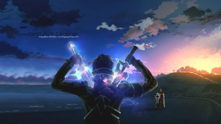 Woman swords sunset sky beach - a sunset free wallpaper