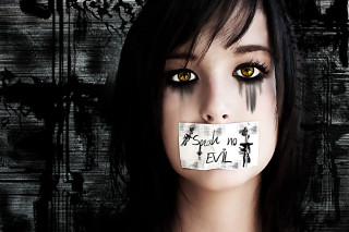 Woman taped paper speak no - a piece of paper free wallpaper
