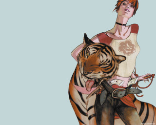 Woman tiger costume holding gun - a tiger free wallpaper