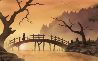 Person bridge river sunset bird - a bridge over a river free wallpaper