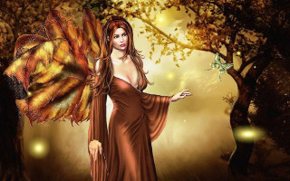 Woman brown dress holding butterfly - a butterfly free wallpaper