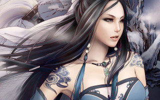 Woman tattoo snow tree fantasy - digital painting free wallpaper