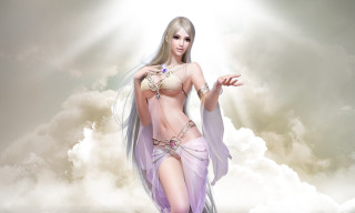 Woman purple dress wings halo - her neck and chest free wallpaper