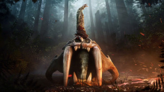 Giant dinosaur riding man woods - primitivism free wallpaper