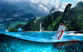 Large knife water mountain waterfall - serial free wallpaper