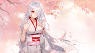 Woman white dress tree pink - sots art free wallpaper