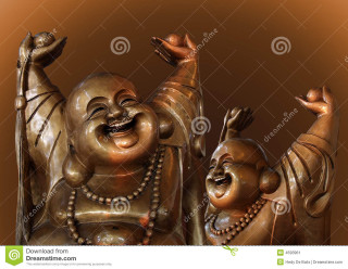 Laughing buddha statue arms up - cheerful free wallpaper