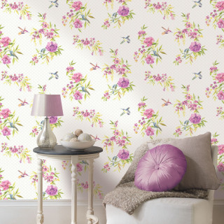 White couch pink flower wallpaper - the wall and a table free wallpaper