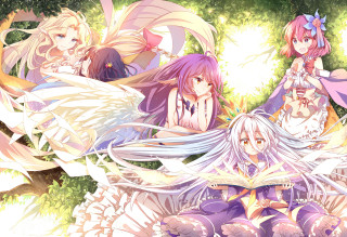 Anime girls wings forest flowers - a group of anime girls free wallpaper