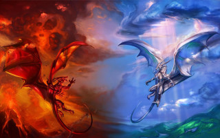 Dragon flying fire water sky - dragon art free wallpaper