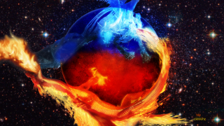 Bird flying fireball space stars - over the earth free wallpaper