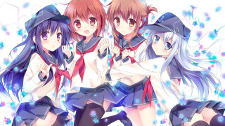 Anime girls hats dresses posing - a picture together free wallpaper