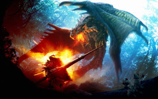 Dragon attacking demon forest fire 2 - fantasy art free wallpaper