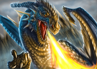 Dragon fire breathing flame mouth - its tongue free wallpaper