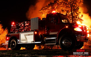 Fire truck driving woods night - david lachapelle free wallpaper