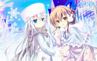Anime girls winter clothes hats - official free wallpaper for desktop