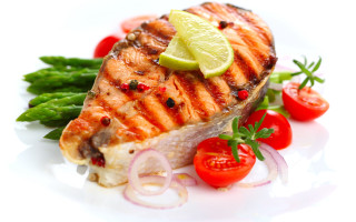 Grilled fish lime tomatoes asparagus - a piece free wallpaper