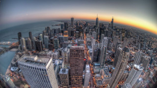 Cityscape tall buildings water sunset - tall building and a body of water free wallpaper