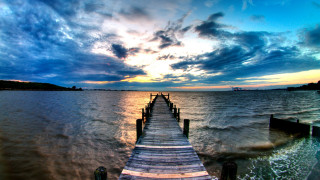 Pier ocean sunset clouds boat - a pier free wallpaper