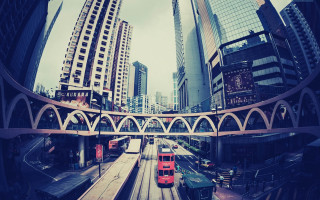 Train city tall buildings bridge - a city next free wallpaper