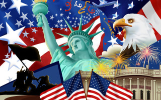 Liberty american flags fireworks digital - a clock tower free wallpaper