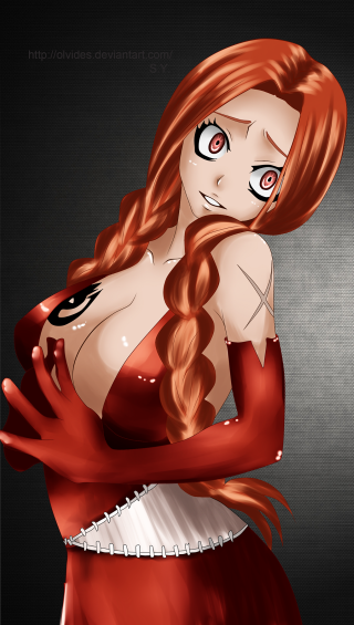 Red haired anime woman tattoo - a red eye free wallpaper