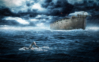 Man swimming ocean boat ship - photo real free wallpaper