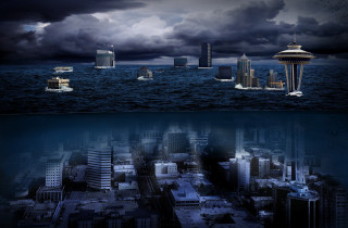 City skyline water background large - futurism free wallpaper