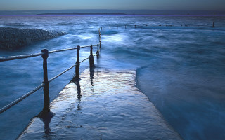 Long pier wooden railing water - a long pier free wallpaper