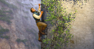 Man climbing mountain rope harness 2 - matte painting concept art free wallpaper
