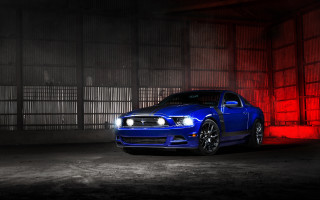 Blue mustang car dark garage - a dark garage free wallpaper