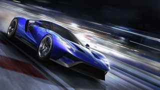 Blue sports car speeding motion - f 8 aperture free wallpaper