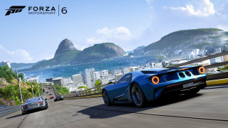 Blue car mountain city sky - f 8 aperture free wallpaper