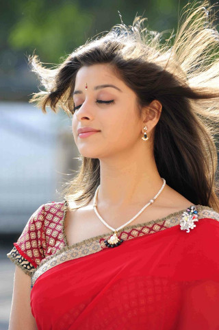 Woman red sari hair blowing 2 - red free wallpaper