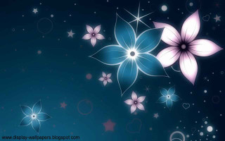 Blue background white pink flowers - dark background free wallpaper