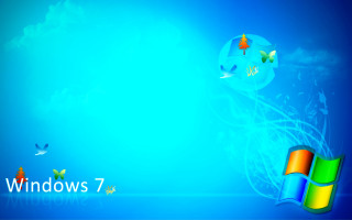 Blue background clock windows7 butterfly - white cloud free wallpaper
