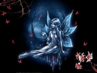 Fairy branch flower moon redflowers - dark fantasy art free wallpaper