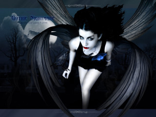 Woman wings black dress blue - full free wallpaper
