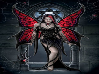 Woman red butterfly wings black - dark fantasy art free wallpaper